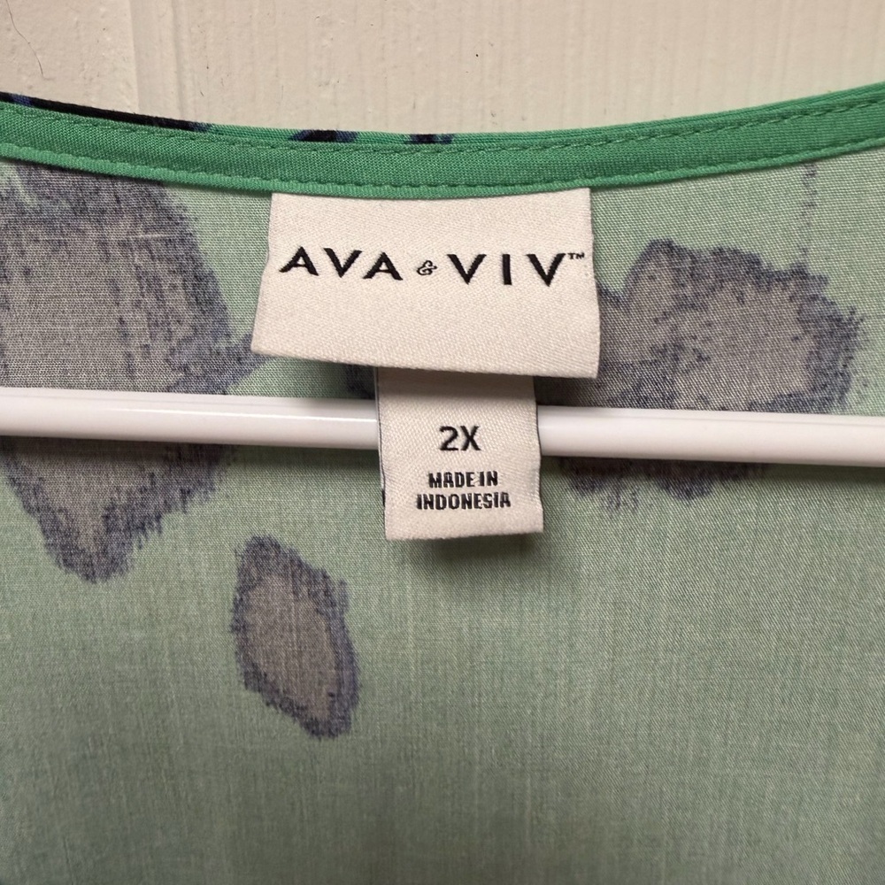 Ava & Viv 2X Spring Summer Midi Shift Floral Print Vneck 3/4 Sleeve Dress - Picture 4 of 9